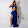 CM.YAYA Women's Set Strapless Crop Top + Ruched Split Tassel Long