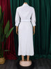 White Pleated Dress Women V Neck Full Sleeve Dresses