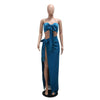 CM.YAYA Women's Set Strapless Crop Top + Ruched Split Tassel Long