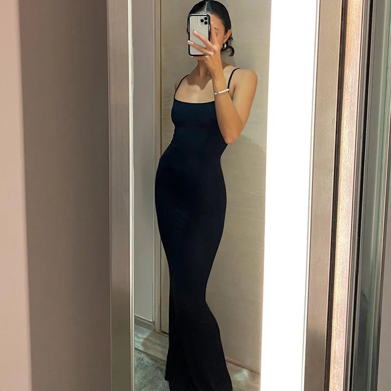 2025 Summer Dresses For Women Sexy Spaghetti Strap Black Long Dress