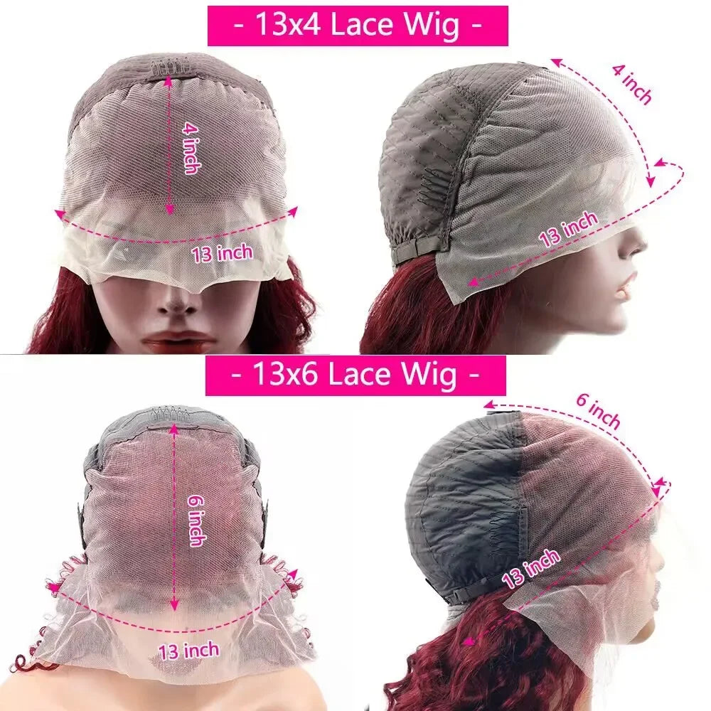 200% Body Wave Wig Burgundy 99J Lace Front Wig 13x4 13x6 HD Lace Frontal Wig