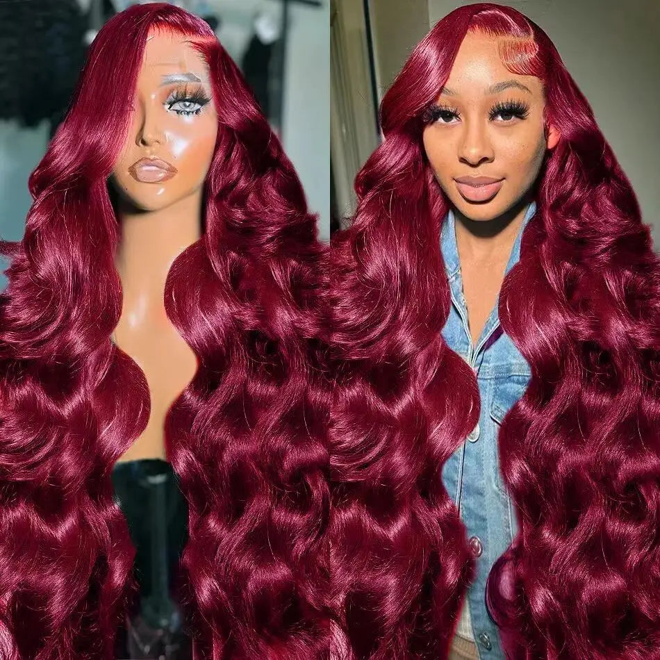 Abijale 99J Burgundy HD Lace Front Wig Human Hair