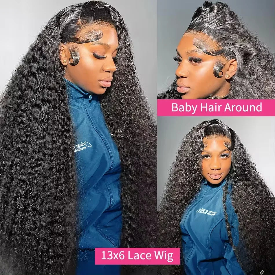 200% HD Transparent Deep Wave Frontal Wig 36 Inch 13x4/13x6 Curly Lace