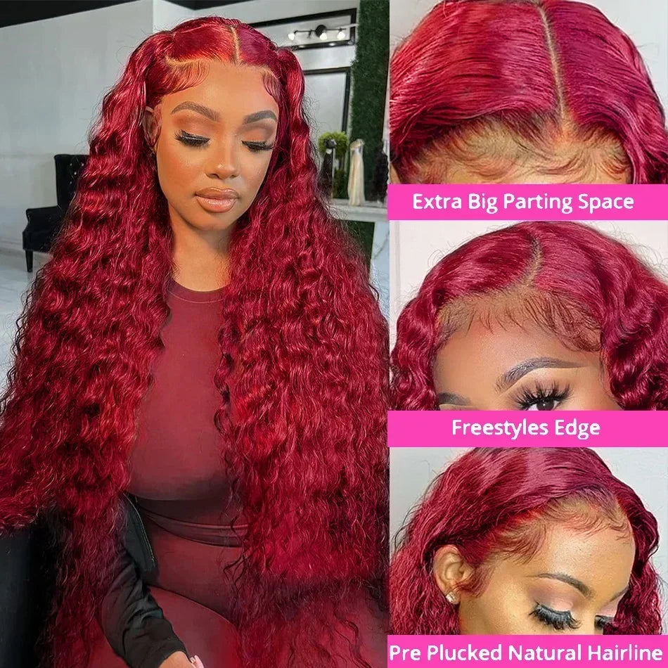 200% 99J Burgundy Deep Wave 13x6 HD Lace Frontal Human Hair Wig