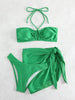 2025 Solid Halter String 3 Piece Bikini String Skirt Swimsuit