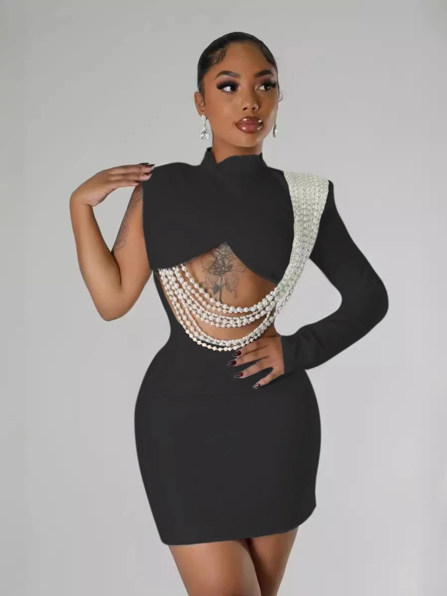 CM.YAYA Women Full Sleeve Elegant O-neck Mini Dress