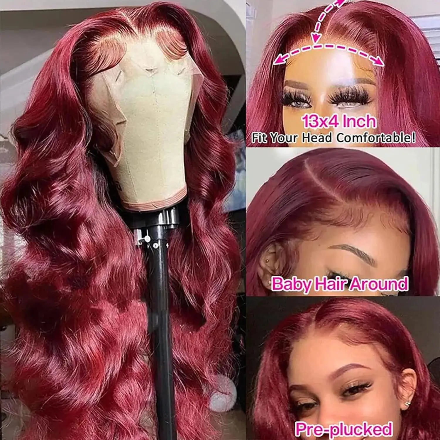 200% Body Wave Wig Burgundy 99J Lace Front Wig 13x4 13x6 HD Lace Frontal Wig