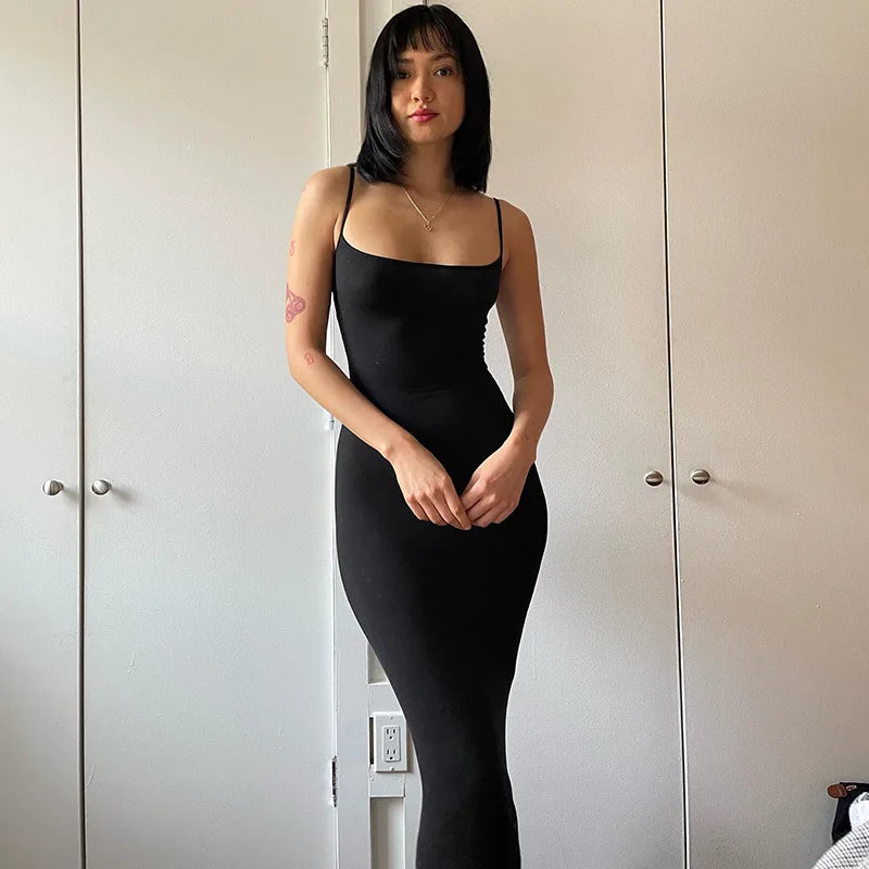 2025 Summer Dresses For Women Sexy Spaghetti Strap Black Long Dress