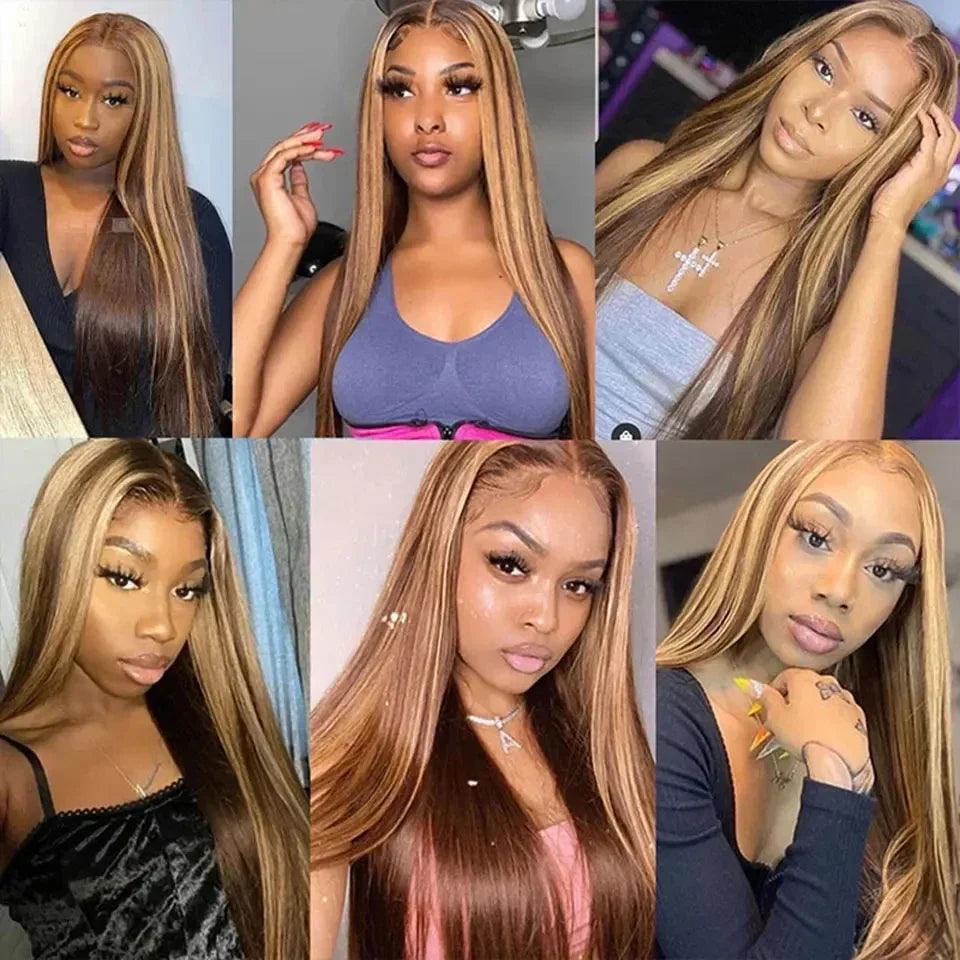 4/27 Highlight Wig Human Hair Honey Blonde Colored Straight 13x4 HD Frontal Human