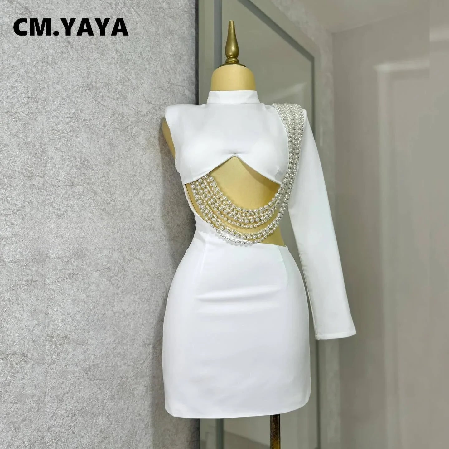 CM.YAYA Women Full Sleeve Elegant O-neck Mini Dress