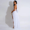 CM.YAYA Women's Set Strapless Crop Top + Ruched Split Tassel Long