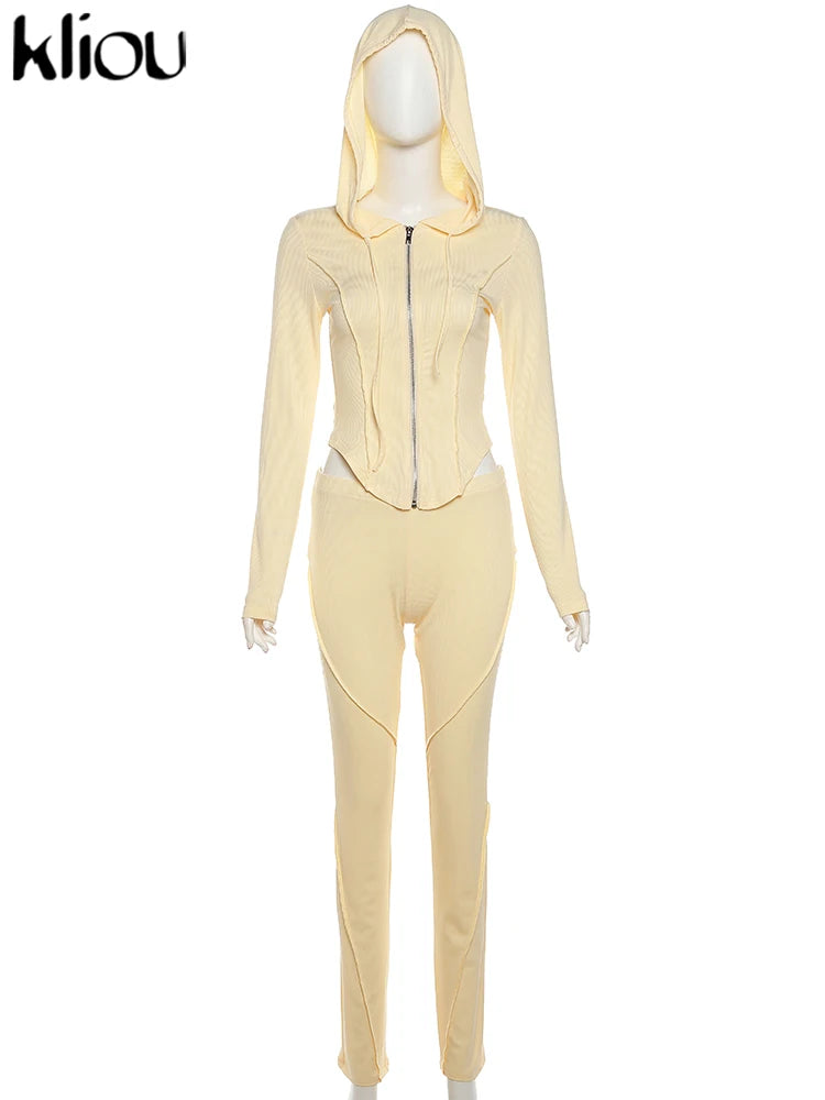 kliou Casual Sporty 2 Piece Set Women Concise Irregular Full Sleeve
