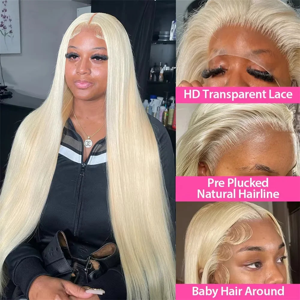 200 Density 36Inch HD Transparent 613 Blonde Straight 13x4 13x6 Lace Front Human