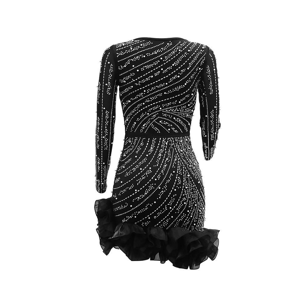 2025 Long Sleeve V Neck Transparent Club Dress Sexy Glittering