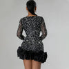 2025 Long Sleeve V Neck Transparent Club Dress Sexy Glittering