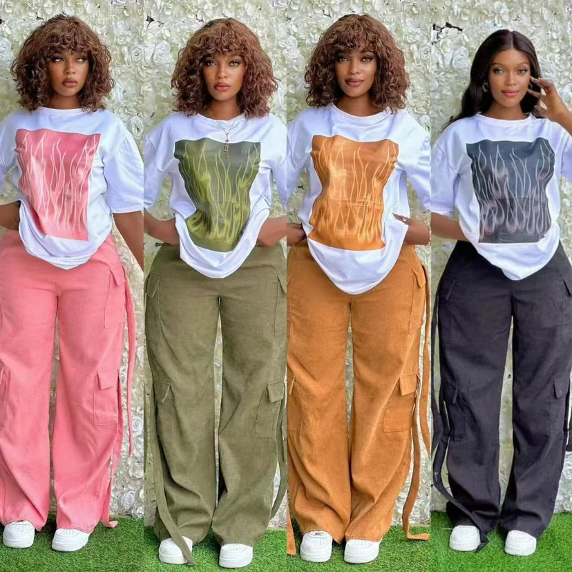 2 Pieces Women's Sets 2025 Spring Summer Pocket Pullover Suit Short Sleeve