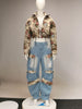 CM.YAYA Washed Denim Women's Set Full Sleeve Floral Jacket
