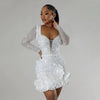 2025 Long Sleeve V Neck Transparent Club Dress Sexy Glittering