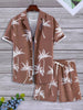 Men's Summer Streetwear Shirt Sets 3d Print Beach Coconut Tree Plaid Lapel Short