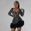 2025 Long Sleeve V Neck Transparent Club Dress Sexy Glittering