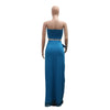 CM.YAYA Women's Set Strapless Crop Top + Ruched Split Tassel Long