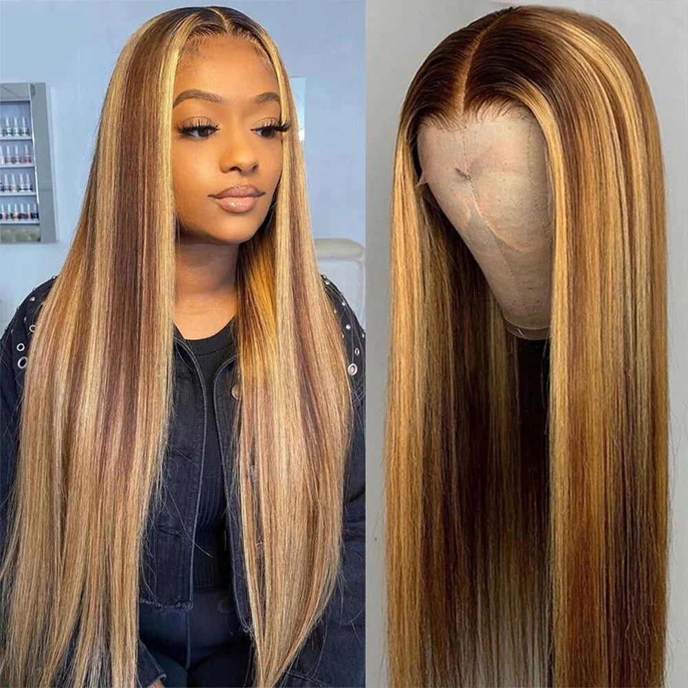 4/27 Highlight Wig Human Hair Honey Blonde Colored Straight 13x4 HD Frontal Human