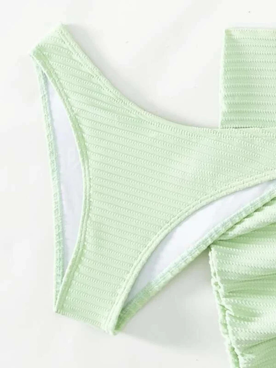 2025 Solid Halter String 3 Piece Bikini String Skirt Swimsuit