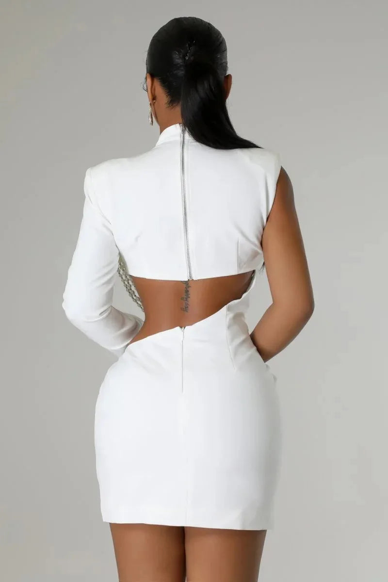 CM.YAYA Women Full Sleeve Elegant O-neck Mini Dress