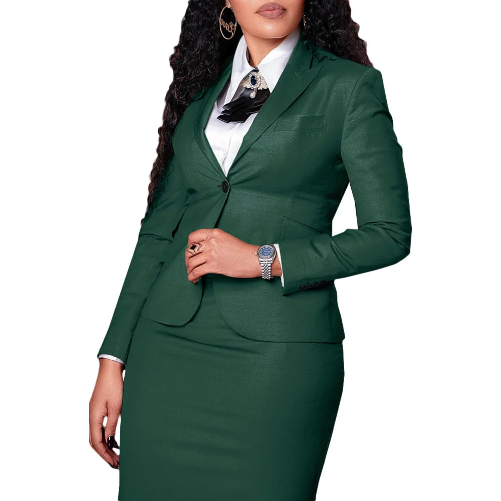 CM.YAYA Women's Set Full Sleeve Button Blazer + Skirts Suit