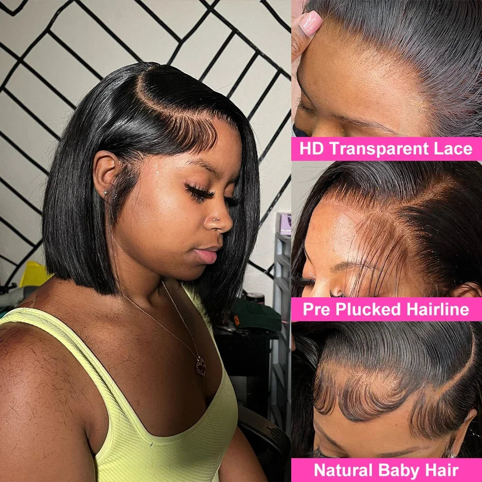 200 Density 13x4 Straight Short Bob Wig Lace Front Human Hair Wigs For Women
