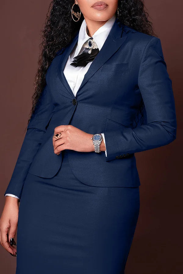 CM.YAYA Women's Set Full Sleeve Button Blazer + Skirts Suit