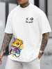 Men's 100% pure cotton summer loose size BE KIND letter cartoon print casual