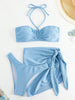2025 Solid Halter String 3 Piece Bikini String Skirt Swimsuit