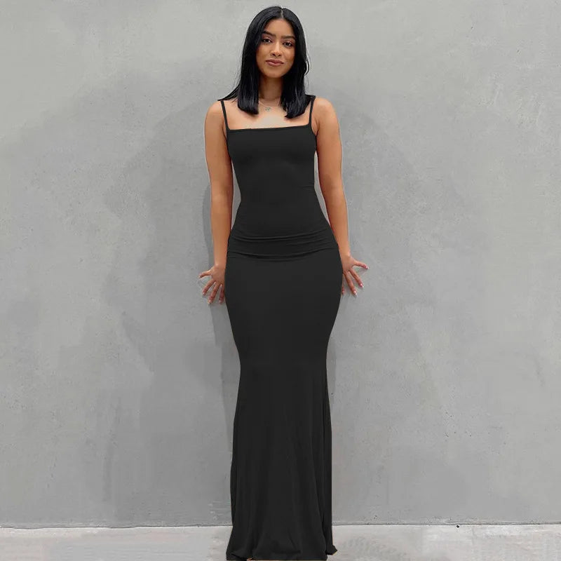 2025 Summer Dresses For Women Sexy Spaghetti Strap Black Long Dress