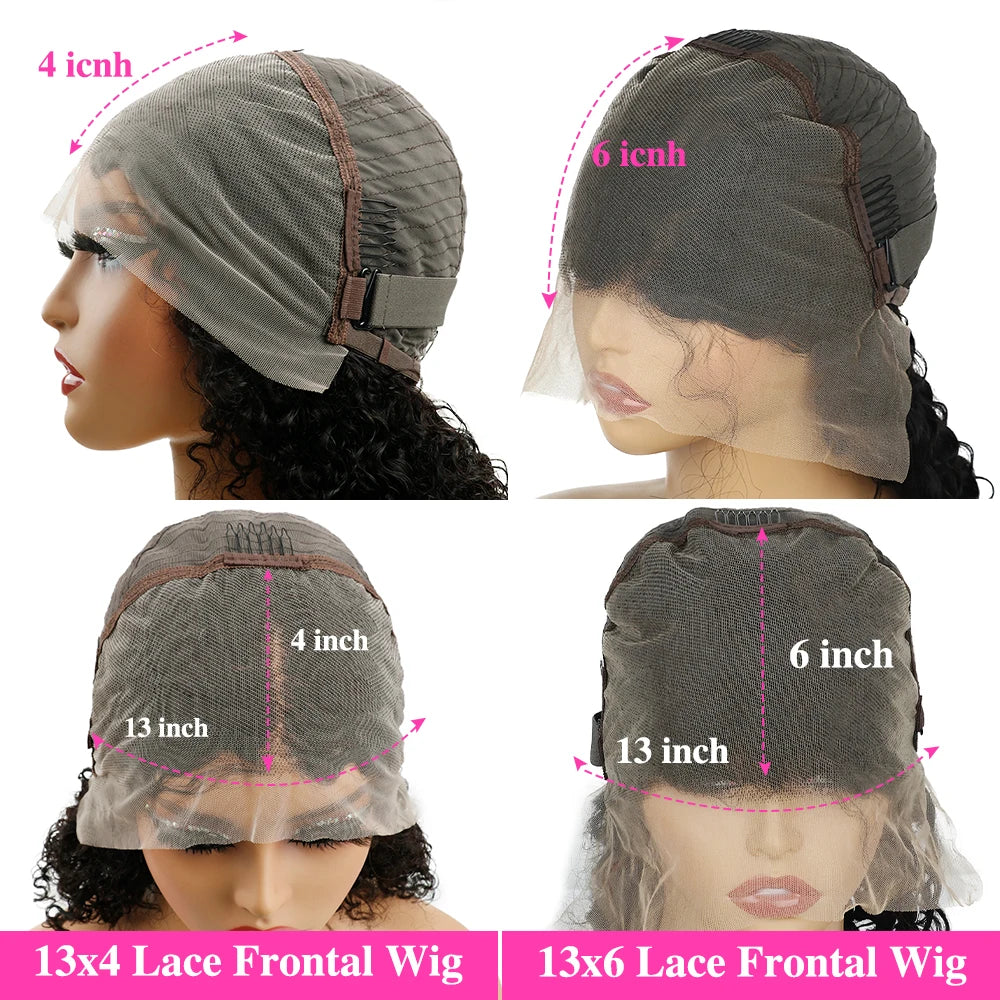 200% HD Transparent Deep Wave Frontal Wig 36 Inch 13x4/13x6 Curly Lace