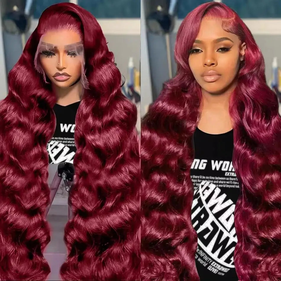 200% Body Wave Wig Burgundy 99J Lace Front Wig 13x4 13x6 HD Lace Frontal Wig