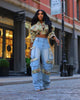CM.YAYA Washed Denim Women's Set Full Sleeve Floral Jacket
