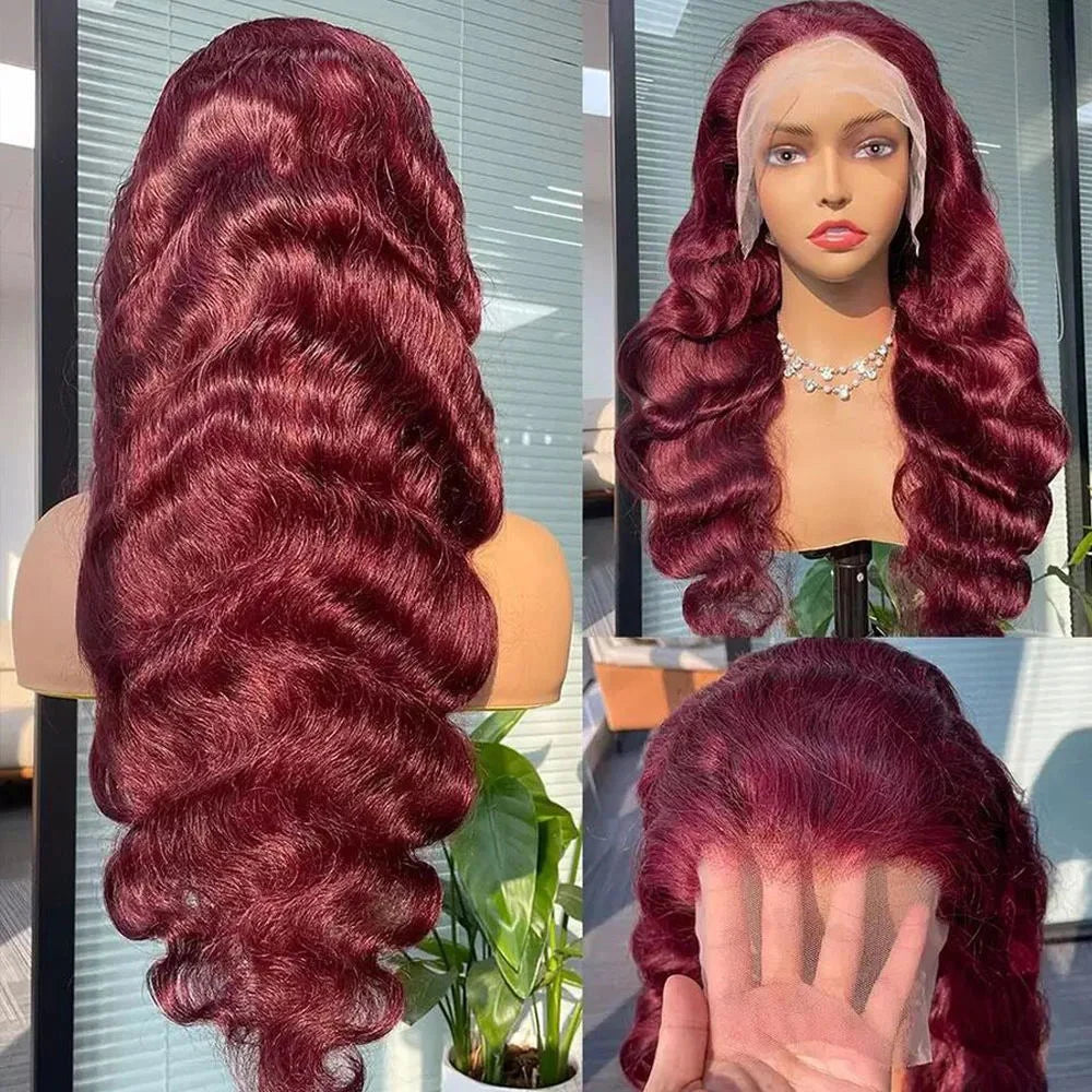 Abijale 99J Burgundy HD Lace Front Wig Human Hair