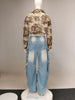 CM.YAYA Washed Denim Women's Set Full Sleeve Floral Jacket