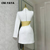 CM.YAYA Women Full Sleeve Elegant O-neck Mini Dress