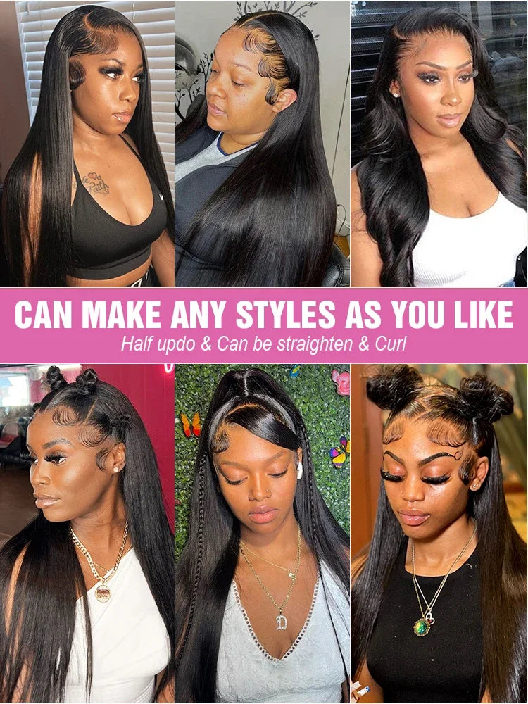 36 40Inch 13x6 HD Lace Frontal Human Hair Wigs Pre Plucked Straight Transparent
