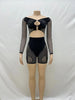 Women 2 Piece Set Print Patchwork  Sexy Rhinestone