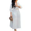 White Pleated Dress Women V Neck Full Sleeve Dresses