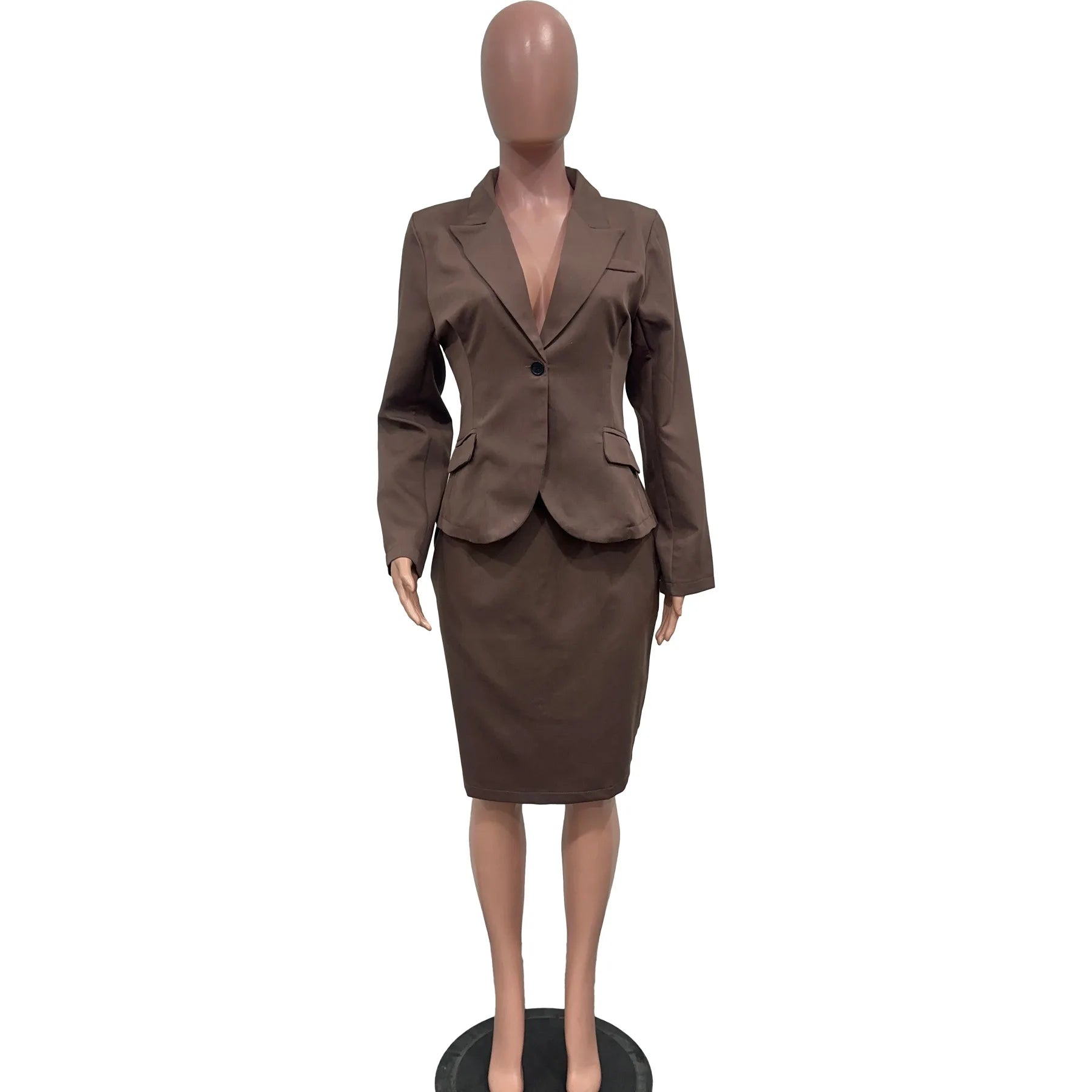 CM.YAYA Women's Set Full Sleeve Button Blazer + Skirts Suit
