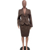 CM.YAYA Women's Set Full Sleeve Button Blazer + Skirts Suit