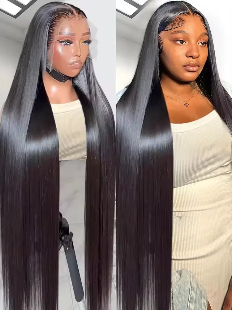36 40Inch 13x6 HD Lace Frontal Human Hair Wigs Pre Plucked Straight Transparent