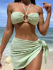 2025 Solid Halter String 3 Piece Bikini String Skirt Swimsuit
