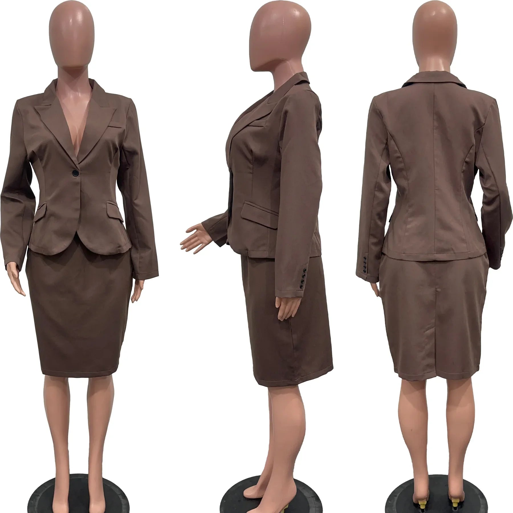 CM.YAYA Women's Set Full Sleeve Button Blazer + Skirts Suit
