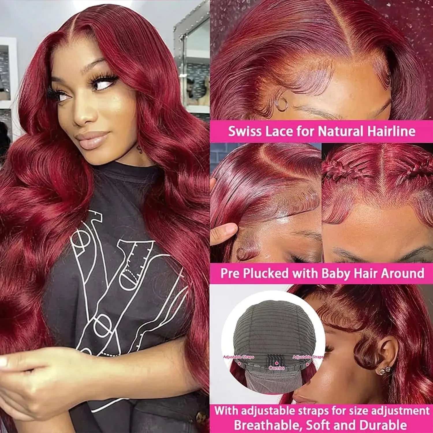 99J Burgundy Lace Frontal Wig 13x6 Body Wave Lace Front Wig