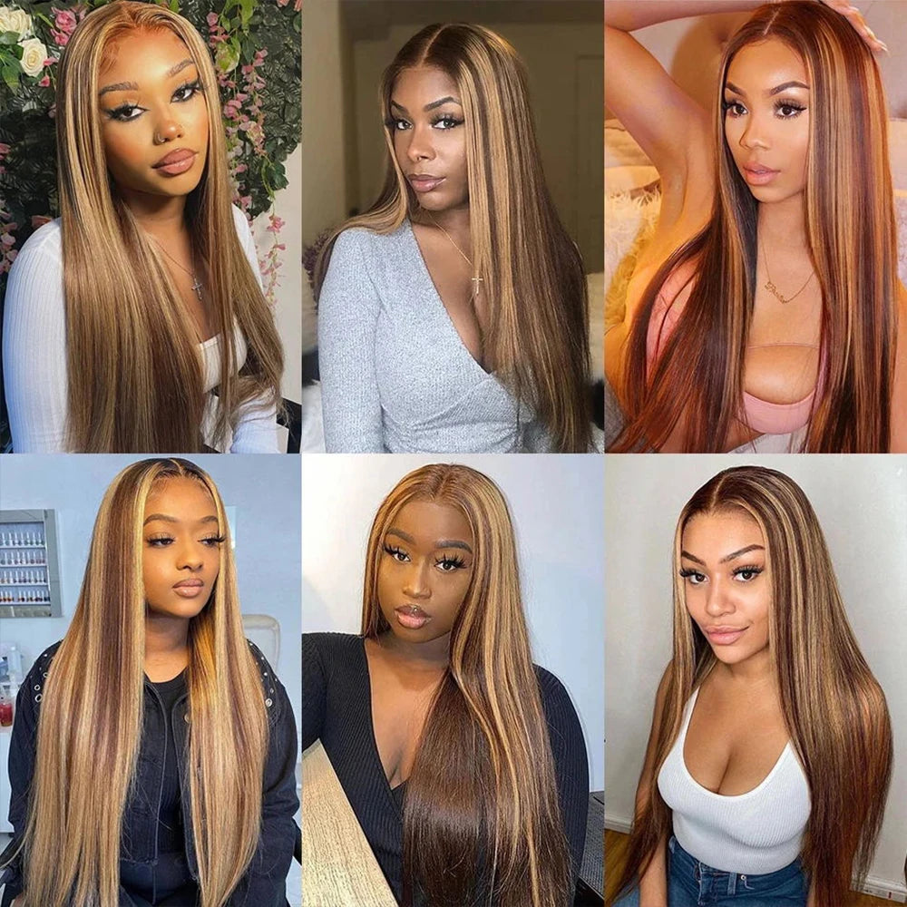 4/27 Highlight Wig Human Hair Honey Blonde Colored Straight 13x4 HD Frontal Human